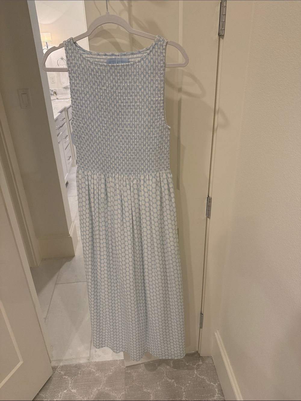 Hill House Sleeveless Light Blue and White Smocked Maxi Dress